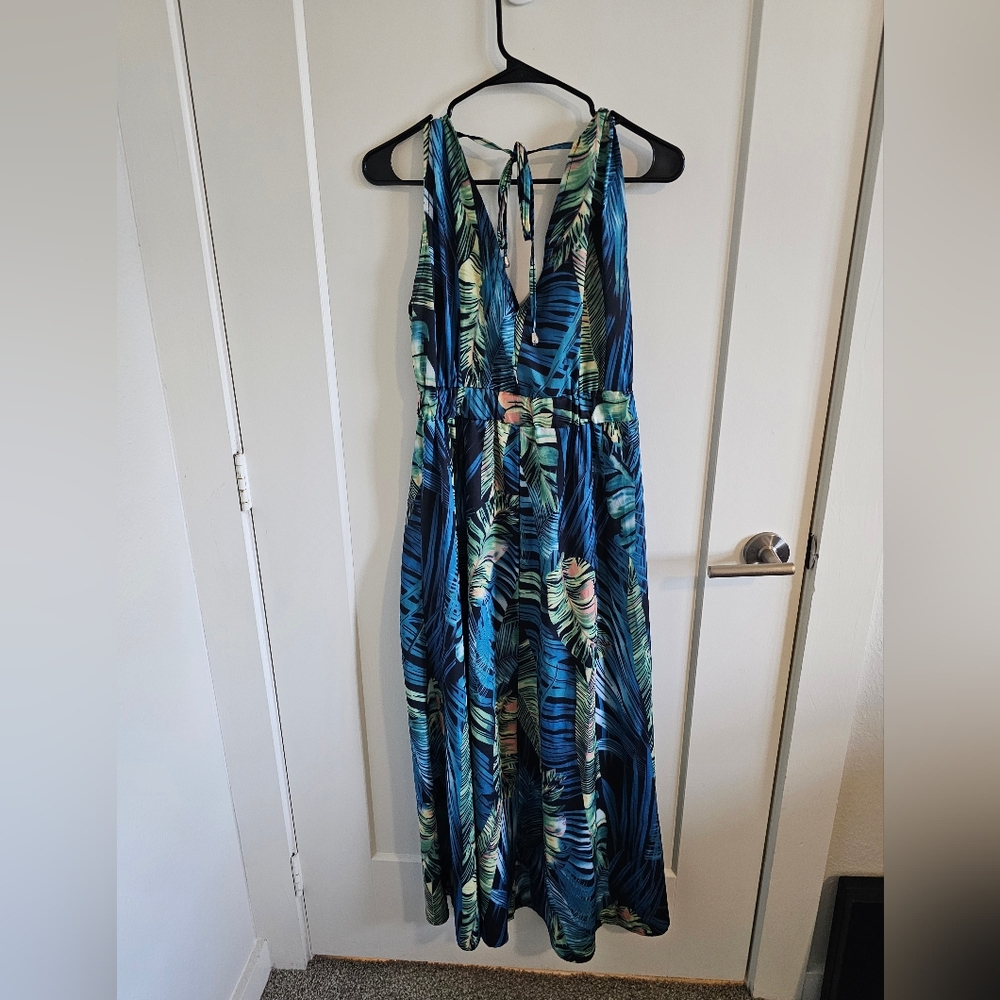 Tropical theme tie back dress, L
